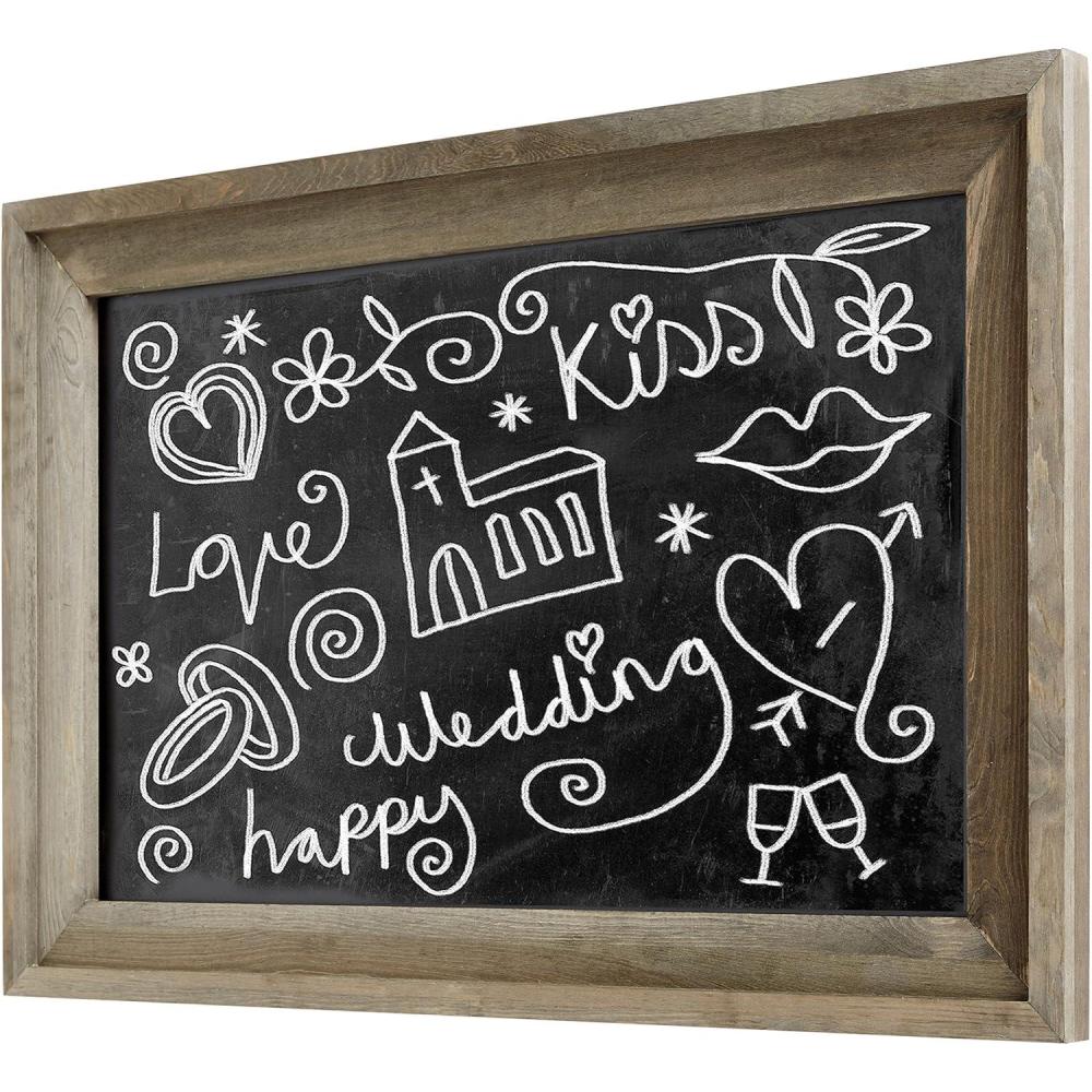 imageMyGift Wall Mounted Wood Chalkboard Ash Gray Wooden Hanging Family Message Boards 36 x 24