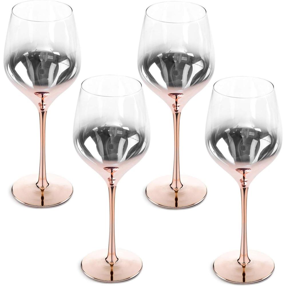 imageMyGift White Wine Glasses Set of 4 Ombre Rose Gold Colored Wine Glasses Stemware
