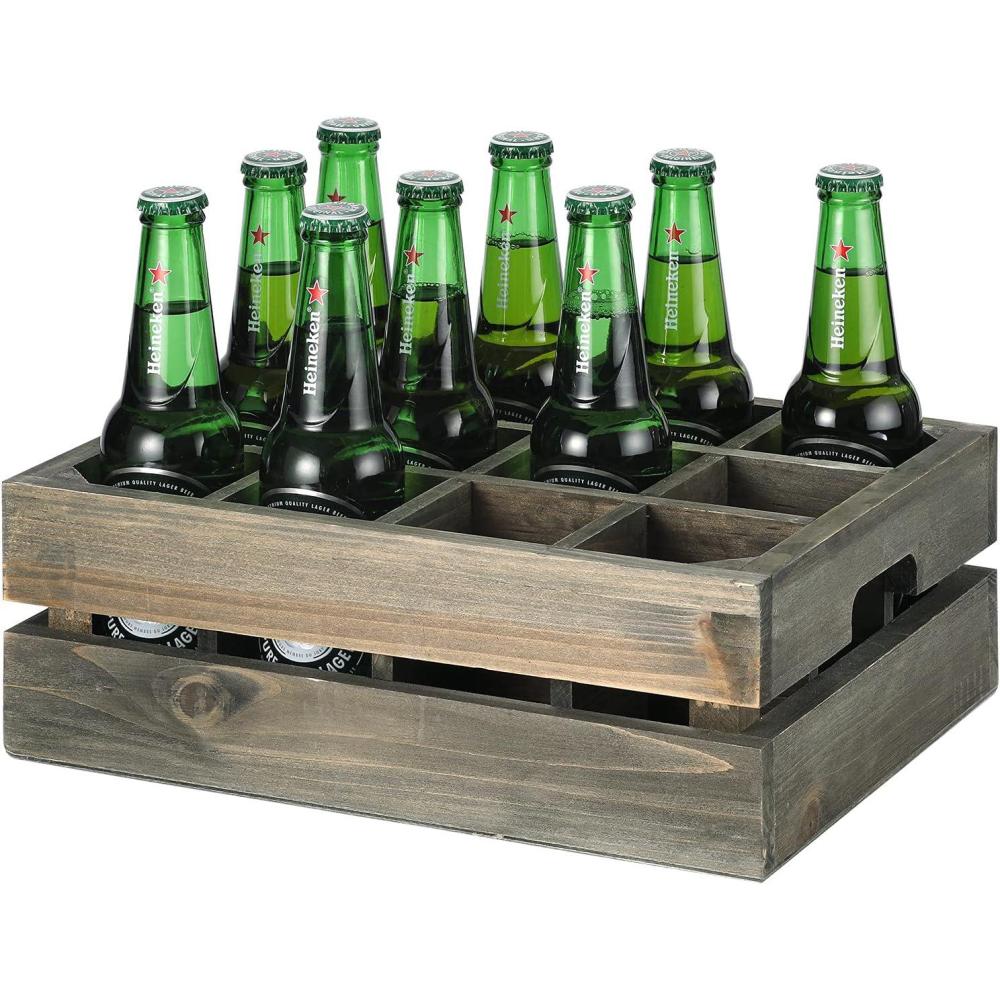 imageMyGift Wooden Crate Drink Carrier Rustic Reclaimed Style Gray Wood 12 Bottle Holder Storage Crate with Handles