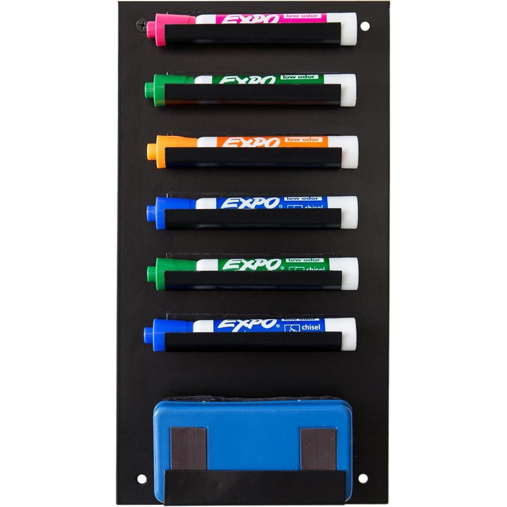 imageMyGit Whiteboard Marker Holder Wall Mounted Black 7 Slot Dry Erase Marker Holder and Organizer for Wall for Classroom Office or HomeBlack 1 Holder