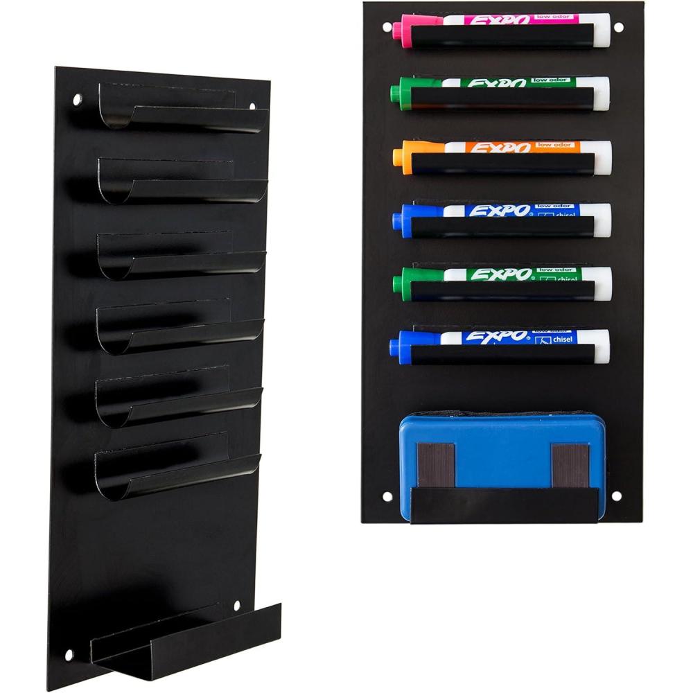 imageMyGit Whiteboard Marker Holder Wall Mounted Black 7 Slot Dry Erase Marker Holder and Organizer for Wall for Classroom Office or HomeBlack 2 Holder