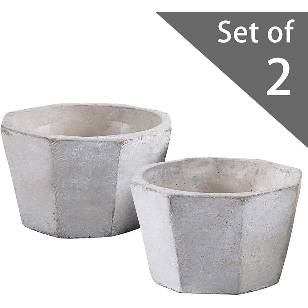 imageSet of 2 Modern Cement Octagon Planter Pot 5Inch Succulent ampamp Cactus Container Gray