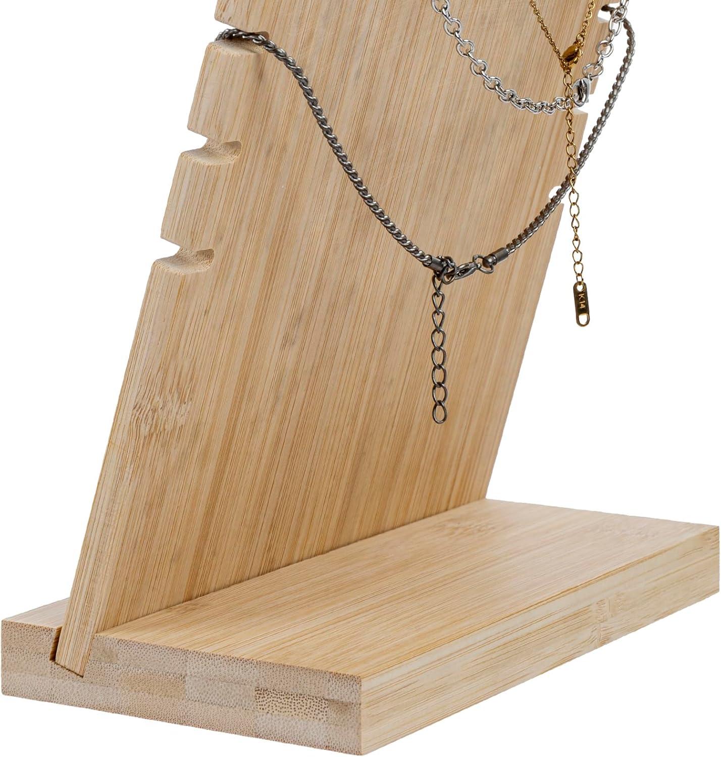 imagenecklace display standMyGift 2Pack Bamboo Jewelry Display Stands with PU Panel ampamp MultiRung Design Detachable Bases NonScratch Surface jewelry display for vendorsWhite