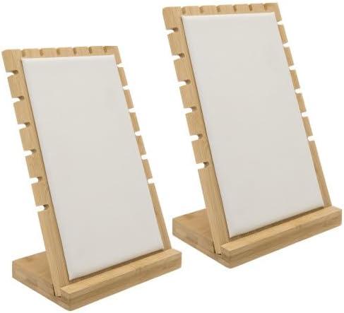 imagenecklace display standMyGift 2Pack Bamboo Jewelry Display Stands with PU Panel ampamp MultiRung Design Detachable Bases NonScratch Surface jewelry display for vendorsWhite