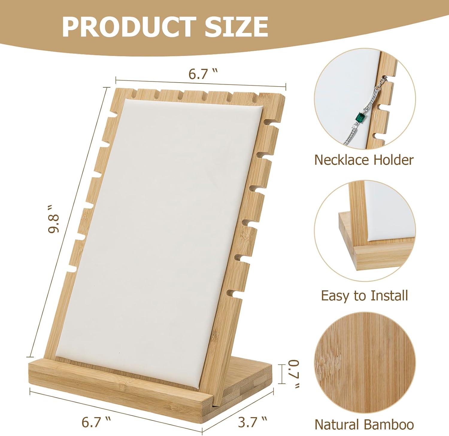 imagenecklace display standMyGift 2Pack Bamboo Jewelry Display Stands with PU Panel ampamp MultiRung Design Detachable Bases NonScratch Surface jewelry display for vendorsWhite