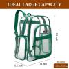17 Inch Clear PVC Backpack with Green Trim and 5 Zipper Compartments, Transparent School Bookbag for Boys Girls, Travel or Work Bag for Men Women(Green)