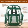 17 Inch Clear PVC Backpack with Green Trim and 5 Zipper Compartments, Transparent School Bookbag for Boys Girls, Travel or Work Bag for Men Women(Green (Set of 10))