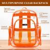 17 Inch Clear PVC Backpack with Green Trim and 5 Zipper Compartments, Transparent School Bookbag for Boys Girls, Travel or Work Bag for Men Women(Orange (Pack of 10))