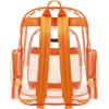 17 Inch Clear PVC Backpack with Green Trim and 5 Zipper Compartments, Transparent School Bookbag for Boys Girls, Travel or Work Bag for Men Women(Orange)
