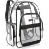 17 Inch Clear PVC Backpack with Purple Trim and 5 Zipper Compartments, Transparent School Bookbag for Boys Girls, Travel or Work Bag for Men Women(Black (Set of 20))
