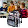 17 Inch Clear PVC Backpack with Purple Trim and 5 Zipper Compartments, Transparent School Bookbag for Boys Girls, Travel or Work Bag for Men Women(Black)