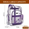 17 Inch Clear PVC Backpack with Purple Trim and 5 Zipper Compartments, Transparent School Bookbag for Boys Girls, Travel or Work Bag for Men Women(Purple)