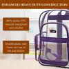 17 Inch Clear PVC Backpack with Purple Trim and 5 Zipper Compartments, Transparent School Bookbag for Boys Girls, Travel or Work Bag for Men Women(Purple)