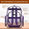 17 Inch Clear PVC Backpack with Purple Trim and 5 Zipper Compartments, Transparent School Bookbag for Boys Girls, Travel or Work Bag for Men Women(Purple)