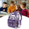 17 Inch Clear PVC Backpack with Purple Trim and 5 Zipper Compartments, Transparent School Bookbag for Boys Girls, Travel or Work Bag for Men Women(Purple)