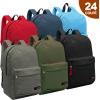 MGgear Wholesale Bulk Case of 24, Heavy Duty 16.5″ Basic School Backpacks in Assorted Black, Gray, Olive, Navy, Red, and Blue Solid Colors, Student Bookbag or Travel Backpack