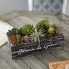 MyGift 10 Inch Artificial Succulent Small Fake Plant Arrangement in Rustic Brown Planter Box with Decorative Bloom & Grow Cursive Writing