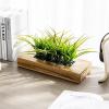 MyGift 10 Inch Fake Grass Artificial Plants in Rectangular Black Wood Planter – Faux Plants Indoor for Tabletop Centerpiece Décor(Acacia Wood)