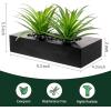 MyGift 10 Inch Fake Grass Artificial Plants in Rectangular Black Wood Planter – Faux Plants Indoor for Tabletop Centerpiece Décor(Black)