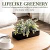 MyGift 10 Inch Fake Grass Artificial Plants in Rectangular Black Wood Planter – Faux Plants Indoor for Tabletop Centerpiece Décor(Ink Black)
