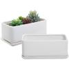 MyGift 10 Inch Modern Unglazed White Ceramic Indoor Plant Pot with Drainage Hole, Rectangular Succulent Planter Window Box with Removable Saucer, 1 Pack(10 inch – 2 Pack)