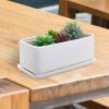 MyGift 10 Inch Modern Unglazed White Ceramic Indoor Plant Pot with Drainage Hole, Rectangular Succulent Planter Window Box with Removable Saucer, 1 Pack(10 inch – 2 Pack)