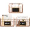 MyGift 10 Inch Wall Mounted Matte Black Metal Wire Storage Baskets with Chalkboard Labels, Small Hanging Organizer Bins for Home Entryway Kitchen Pantry Closet, Set of 3(Copper)