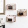 MyGift 10 Inch Wall Mounted Matte Black Metal Wire Storage Baskets with Chalkboard Labels, Small Hanging Organizer Bins for Home Entryway Kitchen Pantry Closet, Set of 3(Copper)