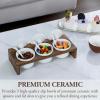 MyGift 10 Piece Condiment Pot Serving Set Includes Premium Solid Bamboo Wood Raised Display Server Tray and 3 Ceramic Ramekin Dip Bowls with Lids and Spoons(Acacia)