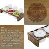 MyGift 10 Piece Condiment Pot Serving Set Includes Premium Solid Bamboo Wood Raised Display Server Tray and 3 Ceramic Ramekin Dip Bowls with Lids and Spoons(Acacia)