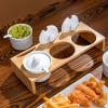 MyGift 10 Piece Condiment Pot Serving Set Includes Premium Solid Bamboo Wood Raised Display Server Tray and 3 Ceramic Ramekin Dip Bowls with Lids and Spoons(Bamboo)