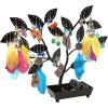 MyGift 14-Inch Modern Bronze Jewelry Organizer Tree with Bird Nest – Holds 48 Earrings, Necklace & Bracelet Stand, Metal Tabletop Display for Rings, Trinkets – Decorative Storage for Home Décor(Black Metal)