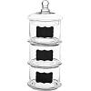 MyGift 16 inch Lidded 3 Tier Stackable Clear Glass Candy Dishes, Apothecary Jars with Chalkboard Labels