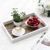 MyGift 16.5 Inch Large Decorative Serving Tray, White and Natural Wood Portable Board with Cutout Handles for Breakfast in Bed, Coffee Table, Ottoman Decor