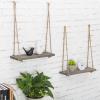 MyGift 17-Inch Rustic Gray Wood Rope-Hanging Floating Shelves, Set of 2