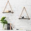 MyGift 17-Inch Rustic Gray Wood Rope-Hanging Floating Shelves, Set of 2