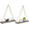 MyGift 17-Inch Rustic Gray Wood Rope-Hanging Floating Shelves, Set of 2