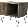 MyGift 19 Inch Short End Table, Vintage Weathered Gray Solid Wood Bedroom Nightstand with Black Metal Legs, 2 Drawers and Open Cabinet, Side Table for Small Spaces