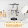 MyGift 2 Tier Black Metal Rotating Necklace and Bracelet Organizer Jewelry Stand with 24 Hooks, Multipurpose Accessory and Keychain Spinning Display Rack with Top Handle Card Holder(Black)