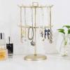MyGift 2 Tier Black Metal Rotating Necklace and Bracelet Organizer Jewelry Stand with 24 Hooks, Multipurpose Accessory and Keychain Spinning Display Rack with Top Handle Card Holder(Brass)