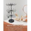 MyGift 2 Tier Black Metal Rotating Necklace and Bracelet Organizer Jewelry Stand with 24 Hooks, Multipurpose Accessory and Keychain Spinning Display Rack with Top Handle Card Holder(Black (3 Tier))