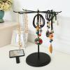 MyGift 2 Tier Black Metal Rotating Necklace and Bracelet Organizer Jewelry Stand with 24 Hooks, Multipurpose Accessory and Keychain Spinning Display Rack with Top Handle Card Holder(Black (1 Tier))