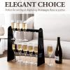 MyGift 2 Tier Rustic Premium Solid Acacia Wood Champagne Flute Glass Holder Stand, Tabletop Party Stemware Hanging Display Rack with 10 Slots, fits up to 9 Inch Glasses(Black Acrylic)