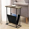 MyGift 21-Inch Modern Narrow Living Room End Table with Solid Burnt Wood Tabletop and Black Metal Frame, Bedroom Nightstand Side Table with Magazine Holder Sling(Torched Wood)