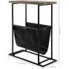 MyGift 21-Inch Modern Narrow Living Room End Table with Solid Burnt Wood Tabletop and Black Metal Frame, Bedroom Nightstand Side Table with Magazine Holder Sling(Torched Wood)