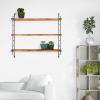 MyGift 23-Inch Modern Floating Shelves Industrial Metal and Rustic Burnt Brown Wood Adjustable Wall Mounted 3-Tier Display Shelf Unit Rack