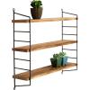 MyGift 23-Inch Modern Floating Shelves Industrial Metal and Rustic Burnt Brown Wood Adjustable Wall Mounted 3-Tier Display Shelf Unit Rack