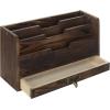MyGift 3 Slot Rustic Coffee Brown Wood Office Desk File Organizer Holder, Desktop Mail Letter Sorter Tray Document Holder with Pull-Out Storage Drawer