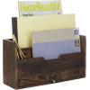 MyGift 3 Slot Rustic Coffee Brown Wood Office Desk File Organizer Holder, Desktop Mail Letter Sorter Tray Document Holder with Pull-Out Storage Drawer