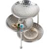 MyGift 3 Tier Jewelry Dish Organizer, 4 Inch Hammered Silver Metal Dishes and Stand, Decorative Ring Tray Jewelry Holder Display Tower for Earrings Necklace Bracelet – Handcrafted in India(Silver)
